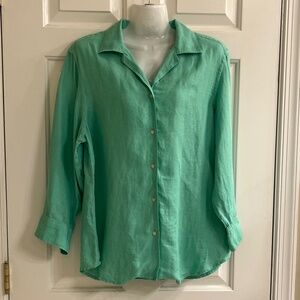 Green Ralph Lauren 100% Linen Blouse with 3/4 Sleeves Size L